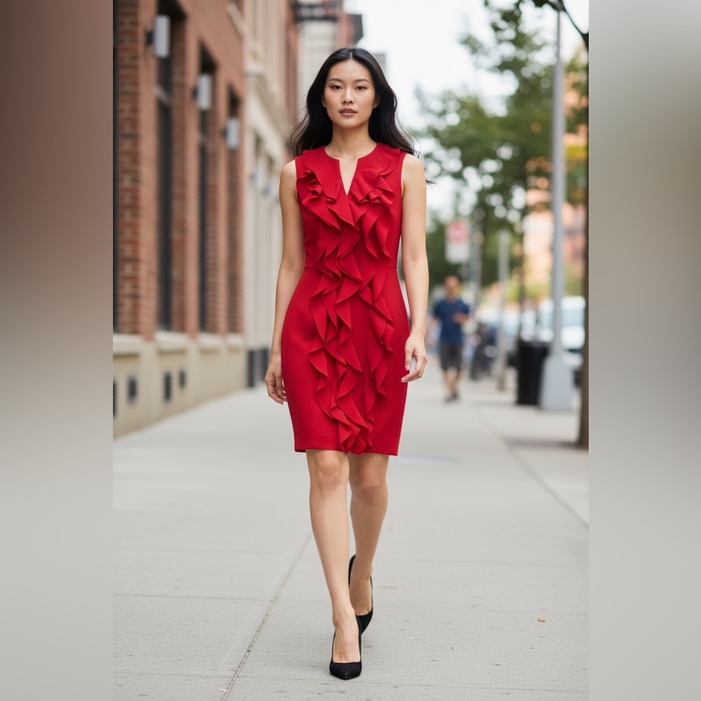 Calvin Klein red ruffle front dress NWT Size 2